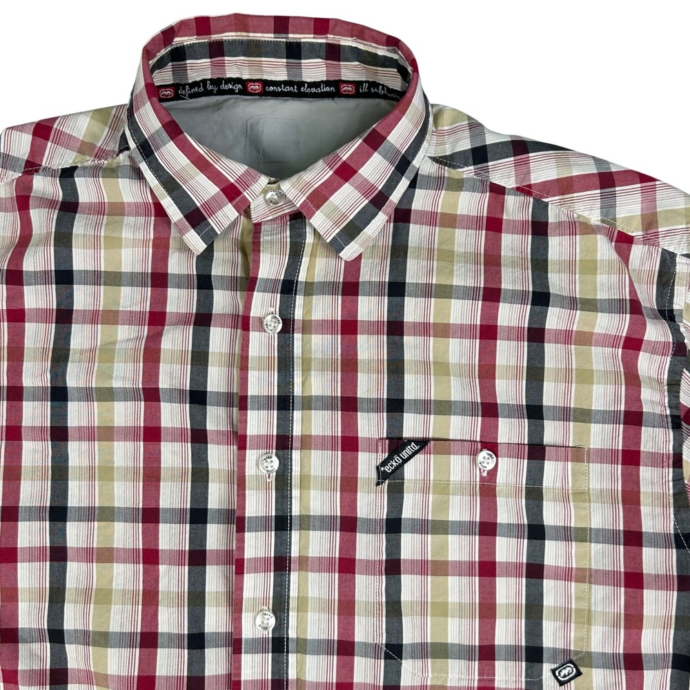 Ecko Unlimited Y2K Plaid Button-Up Shirt Short Sleeve Men's Large Streetwear